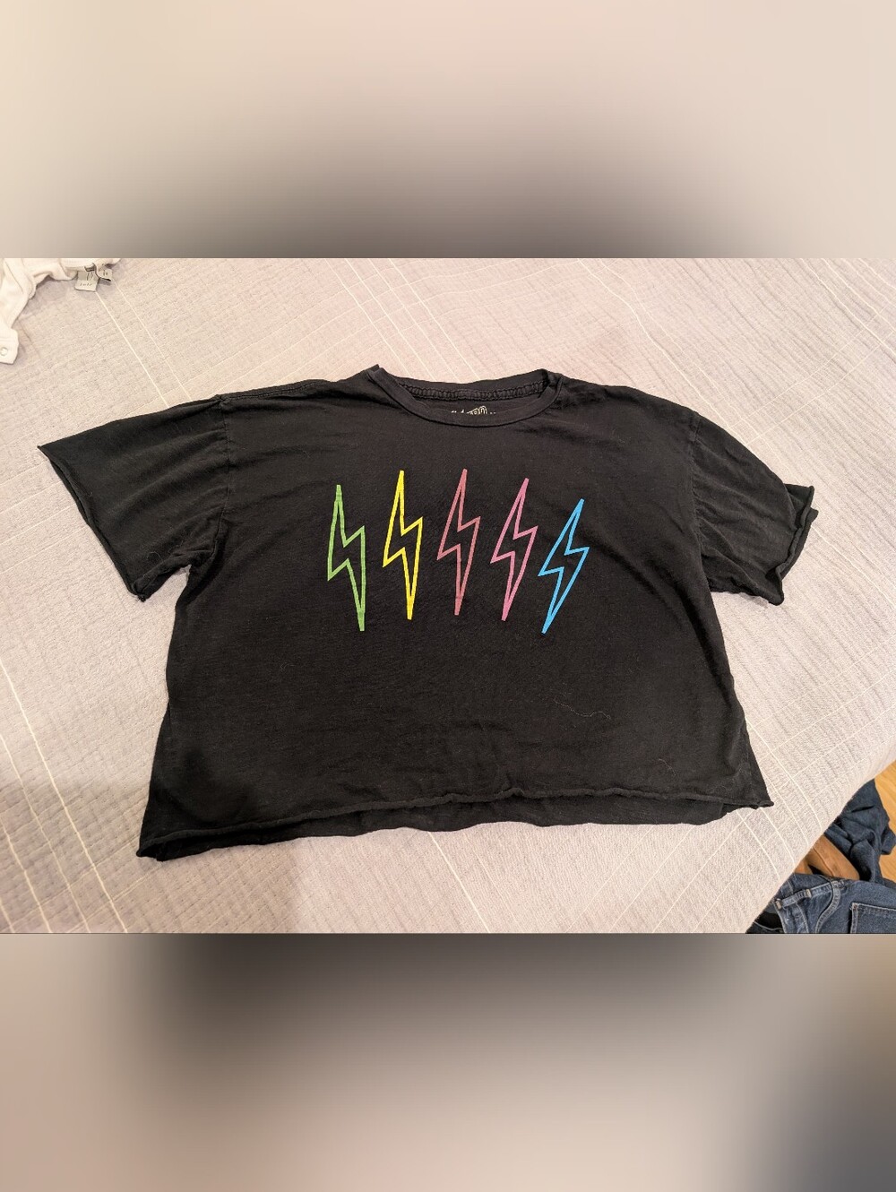 Black Cotton Graphic Shirt With Colorful Lightnings